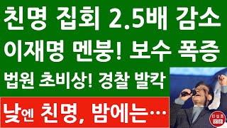 긴급 이재명 무죄 집회 25배 줄고 구속집회 15배 늘었다 예상 참석 인원 신고 대충격 낮에는 친명 밤에는 진성호의 융단폭격 [upl. by Wartow706]