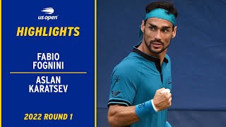 Fabio Fognini vs Aslan Karatsev Highlights  2022 US Open Round 1 [upl. by Leahkim]