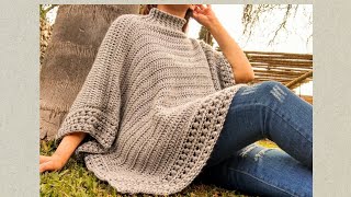 Poncho Gardenia crochet facil  Tutorial de Poncho suÃ©ter ganchillo  Easy oversized [upl. by Sutphin]