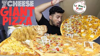 LA PINOS LARGEST 7 CHEESE MONSTER PIZZA MY MAC GIANT PIZZA SLICE STUFFED GARLIC BREAD MUKBANG [upl. by Dinse]