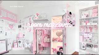 room makeover 🎀🗯️🍨 pink kpop pinterest inspired bedroom amp kpop room [upl. by Assilev]