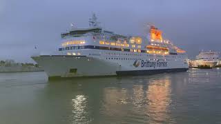 Normandie Brittany Ferries ship docking in reverse at nighttime in Portsmouth [upl. by Idnek]