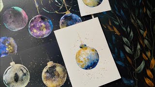 Paint A HOLIDAY CARD Beautiful EASY Christmas bauble Watercolor Landscape Painting Watercolour demo [upl. by Stegman]