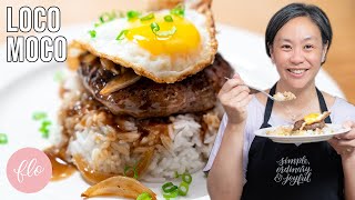 Loco Moco  AMAZING Hawaiian Gravy Burger on Rice [upl. by Aihsilef]