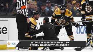 Bruins Patrice Bergeron expected to return Thursday vs Islanders [upl. by Ijat]