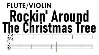 Rockin Around The Christmas Tree Flute Violin Sheet Music Backing Track Partitura [upl. by Murray]