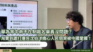 問經濟部／淘寶看準雙十一人民個資有保障？請經濟部盡快討論盤點華為是否該入制裁名單！ 立法委員沈伯洋 20241030 立法院第11屆第2會期 經濟委員會質詢 全程字幕完整版 [upl. by Ahsiela]