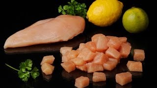 FOODLOGISTIK  chicken breast fresh dicing 15x15x15 mm cubes [upl. by Figone204]