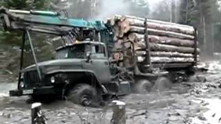 truck Ural 4320 timber runs hard offroad  лесовоз Урал жесть [upl. by Anevad343]