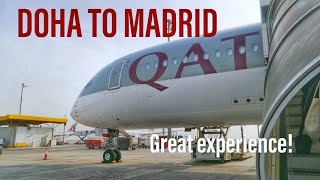 Qatar Airways Economy  Airbus A350900  Doha to Madrid [upl. by Tennos210]