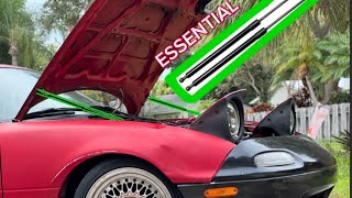 NA Miata Hood Strut Install A MustHave Mod [upl. by Iruam]