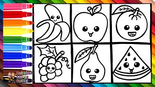 Disegnare e Colorare Frutti Carini 🍎🍌🍊🍐🍇🍉🌈 Disegni per Bambini [upl. by Amitak]