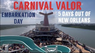 Carnival Valor Day 1 EMBARKATION DAYBoarding Sail Away Party Room Alchemy Bar Dinner Explore [upl. by Aelahc822]