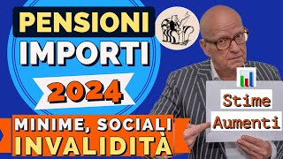 PENSIONI 👉 GLI IMPORTI 2024 DOPO GLI AUMENTI❗️MINIME SOCIALI amp INVALIDITÀ 📊 Stime [upl. by Cima428]