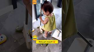 Baby Starts Beating Herself After Playing with Cleaning Items 😂 cutebaby funny funnybaby [upl. by Viquelia]