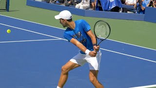 Novak Djokovic Backhand Slow Motion Practice vs Match  Tennis Backhand Technique Court Level View [upl. by Ainslie]