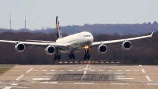 STORM  Crosswind Landings at Düsseldorf  Airbus A380 A340 Boeing 777 B767 [upl. by Akselaw]