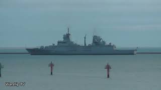 GERMAN NAVY TYPE 125 CLASS FRIGATE FGS RHEINLAND PFALZ F225 IN PLYMOUTH SOUND AT DUSK 231123 [upl. by Damahom]