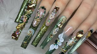 San Judas 💚  Buchona Nail Tutorial  Acrylic Full set [upl. by Euqinahs]