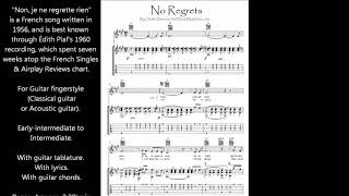 No Regrets Je Ne Regrette Rien guitar music score [upl. by Tra276]