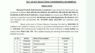 HPSSC Hamirpur Junior Auditor 759 Post Code Final Result Cutoff Waiting Panel [upl. by Eislrahc]