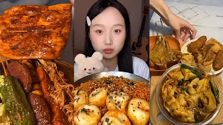 ASMR Mukbang Spicy Noodles Assorted Sausages amp Juicy Fish Feast [upl. by Lizbeth707]