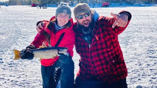 MONSTER BROWN TROUT ICE FISHING ON DAMARISCOTTA LAKE [upl. by Helm]