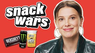 Millie Bobby Brown Rates British And American Food  Snack Wars [upl. by Hahcim]