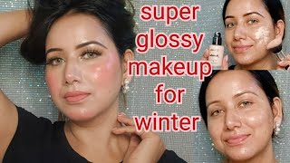 Super glossy makeup tutorialstep by step ✅ dry skin makeup beautymaniawithritu glossymakeup [upl. by Leinad]