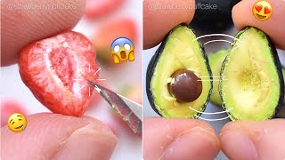 DIY Miniature ART Making of Miniature Food 🍓🥑  POLYMER CLAY  Strawberrypuffcake [upl. by Ylrac]