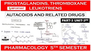 Prostaglandins Thromboxane and Leukotrienes  Autacoids  Part 3 Unit 3  Pharmacology 5 sem [upl. by Acimat]