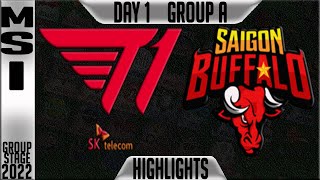 T1 vs SGB Highlights  MSI 2022 Day 1 Group A  T1 vs Saigon Buffalo Esports [upl. by Eemak]