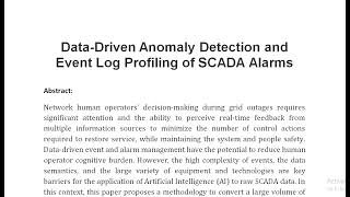 Data Driven Anomaly Detection and Event Log Profiling of SCADA Alarms [upl. by Rocher428]