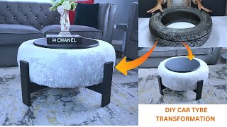 CAR TYRE TRANSFORMED INTO A MODERN COFFEE TABLEHow to recycle old car tyre [upl. by Nagear605]