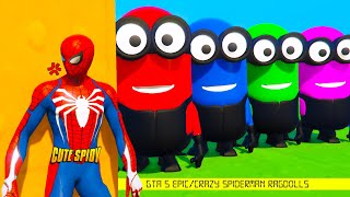 GTA 5 Epic Ragdolls  RED SPIDERMAN VS RED MINION VS GREEN MINION Euphoria PhysicsFunny Fails [upl. by Zumstein]