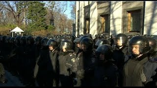 UKRAINE RIOT POLICE SURROUND PARLIAMENT  BBC NEWS [upl. by Enileve]