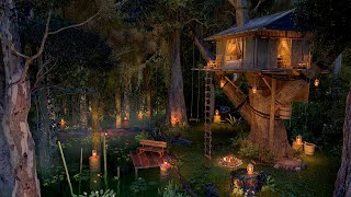 Tropical Rainforest Ambience 🏕️🌙 nature sounds for sleep 10 hours rain on leaves amp cozy treehouse [upl. by Weksler526]