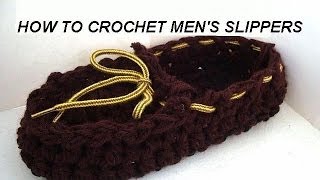 HOW TO CROCHET Mens Slippers crochet pattern boys slippers moccasins house shoes [upl. by Nanreit]