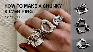 how to make a chunky silver ring  using silver scraps  for beginners [upl. by Zug]