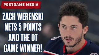 ZACH WERENSKI BRINGS THE BOOM IN OVERTIME 💪💥 💪💥 Blue Jackets 7 Lightning 6  Postgame Media [upl. by Ymma]