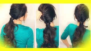 ★ SCHOOL HAIRSTYLE TUTORIAL  HALF FRENCH FISHTAIL BRAID FANCY PONYTAIL  MEDIUM LONG HAIR [upl. by Bobette]