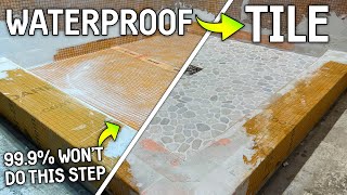 WHY You Should Tile Your Floors FIRST Waterproofing amp Tiling a Shower Floor Step by Step [upl. by Nosinned824]