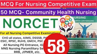 MCQ  Community Health Nursing  AIIMS Norcet Exam Preparation  ESIC  SGPGI  Competitive Exam [upl. by Eatnuahc]