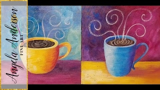 COFFEE Cup Acrylic Painting Tutorial LIVE Easy Beginner Kitchen Art FREE lesson [upl. by Hamel]