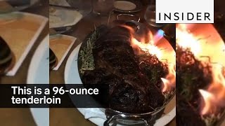 This 96ounce Wagyu tenderloin is served in a brushfire [upl. by Polash]