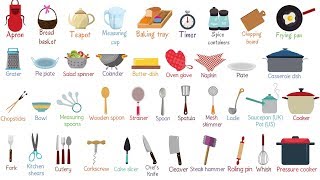 List of Essential Kitchen Utensils  Learn Names of Kitchen Tools in English [upl. by Naquin]