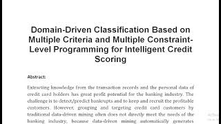 Domain Driven Classification Based on Multiple Criteria and Multiple Constraint Level Programming fo [upl. by Aloek255]