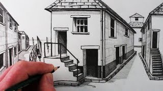 How to Draw a House in 1Point Perspective Step by Step [upl. by Nnel]