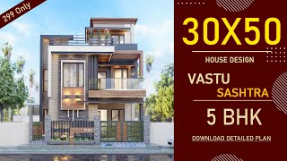 30x50 East Facing House Plan  1500 Square feet  5 BHK  3050 House Design 3D  30y50 House Plan [upl. by Davilman]