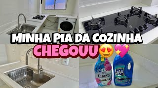 VLOGÃOFinalmente minha pia da cozinha chegou colocando a mármore torneira nova limpei o fogão🏠💖✨ [upl. by Berget]